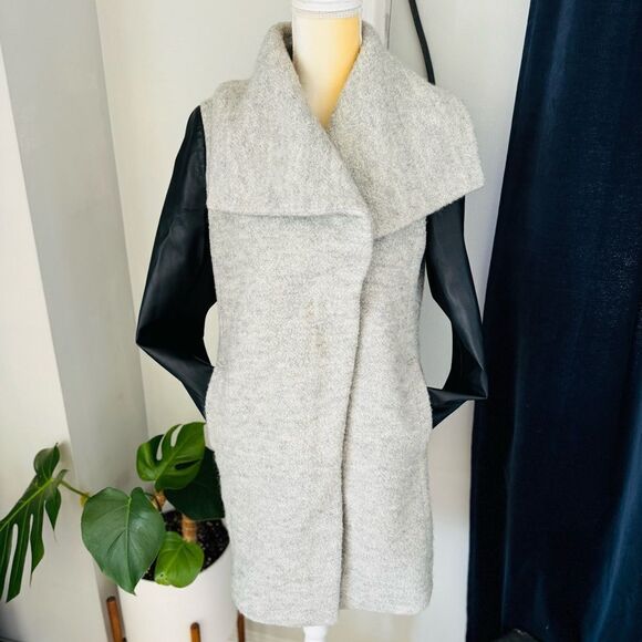 Express Shawl Collar Faux Leather‎ Sleeve Zip Coat, Size Small, Gray/Black, NWOT - Picture 1 of 14